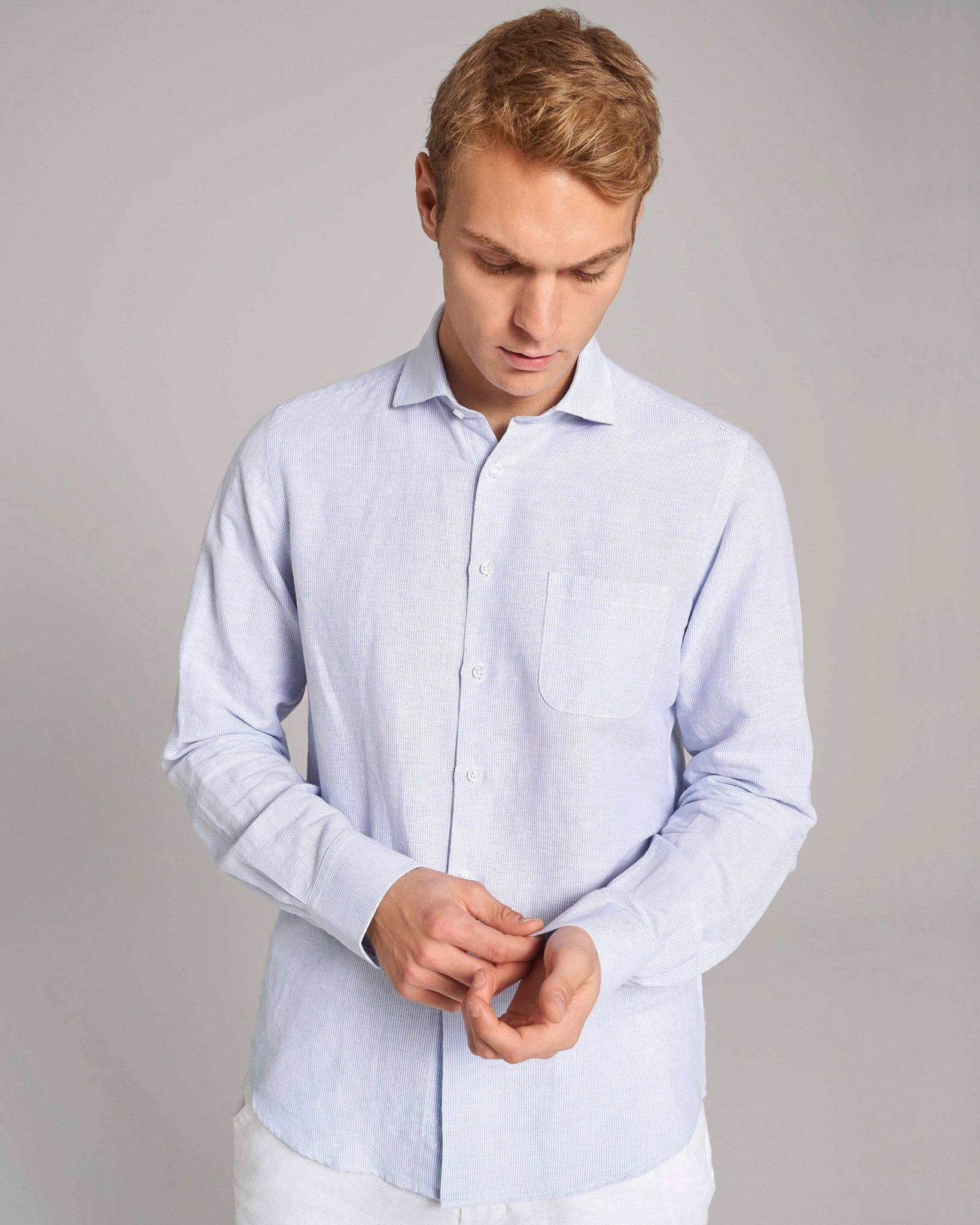 BS Alonso Casual Slim Fit Skjorte - Light Blue/White