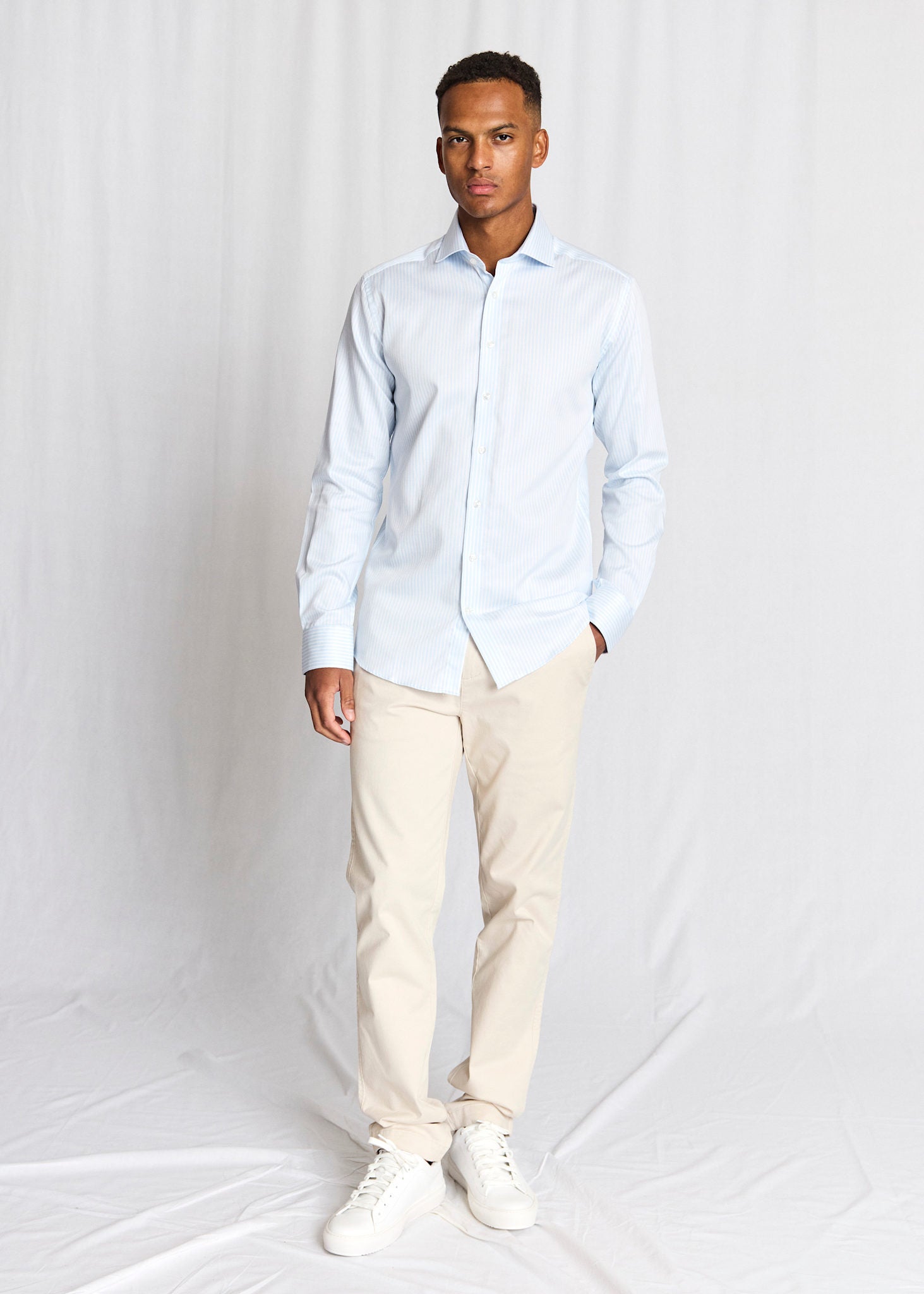 BS Bannour Modern Fit Shirt - Light Blue/White