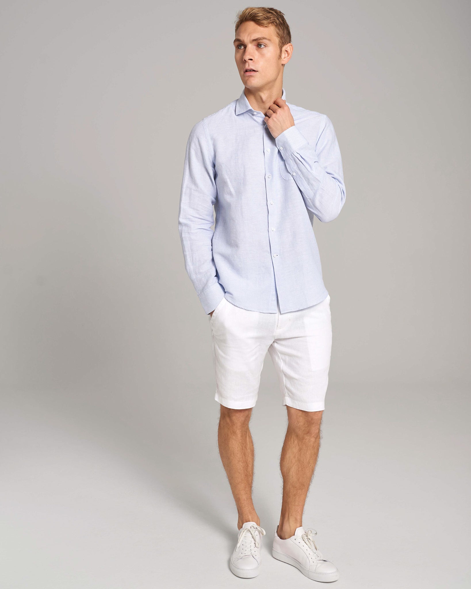 BS Fernando Casual Modern Fit Skjorte - Light Blue/White