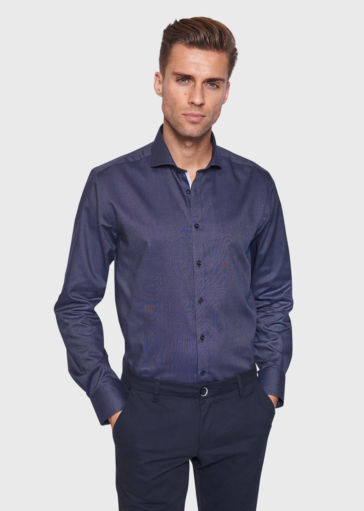 BS Matteo Modern Fit Shirt Navy - Navy