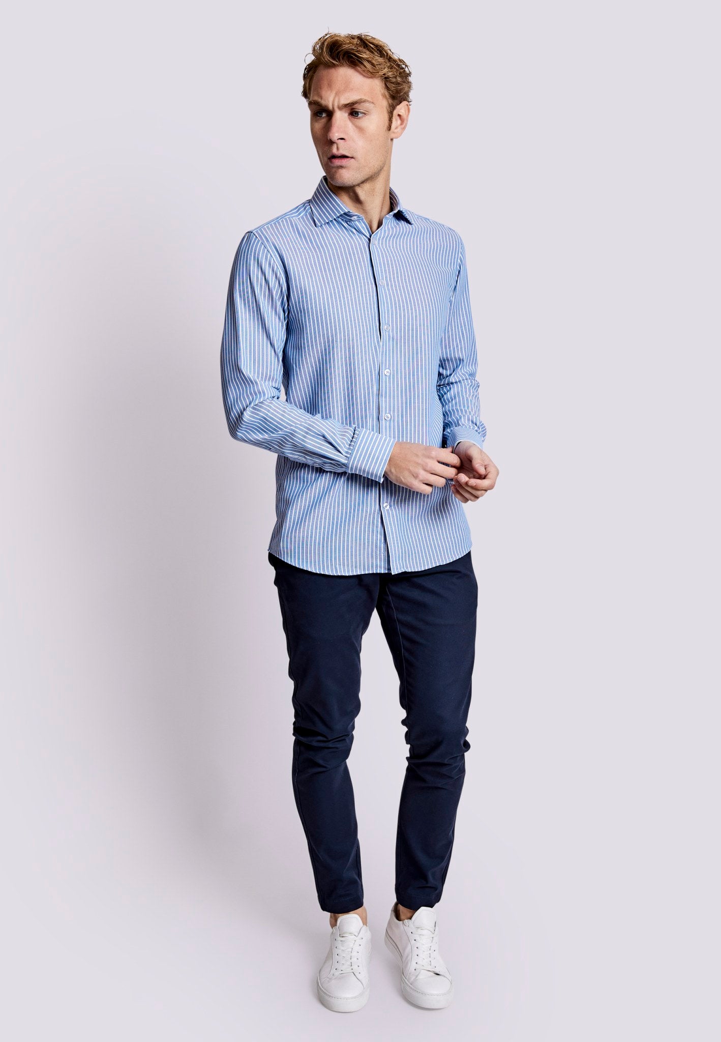 BS Fessor Modern Fit Skjorte - Blue/White