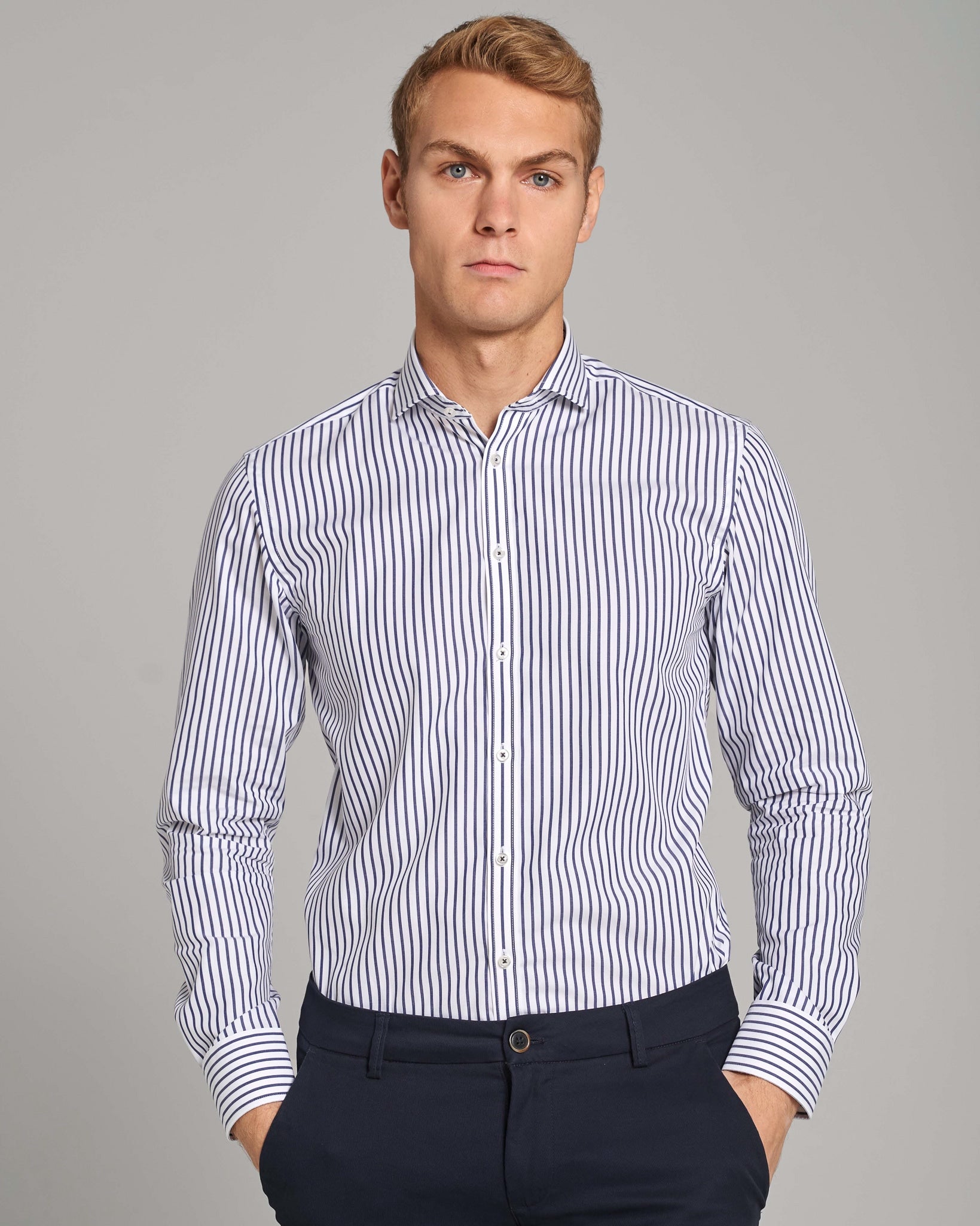 BS Scarone Slim Fit Skjorte - White/Navy