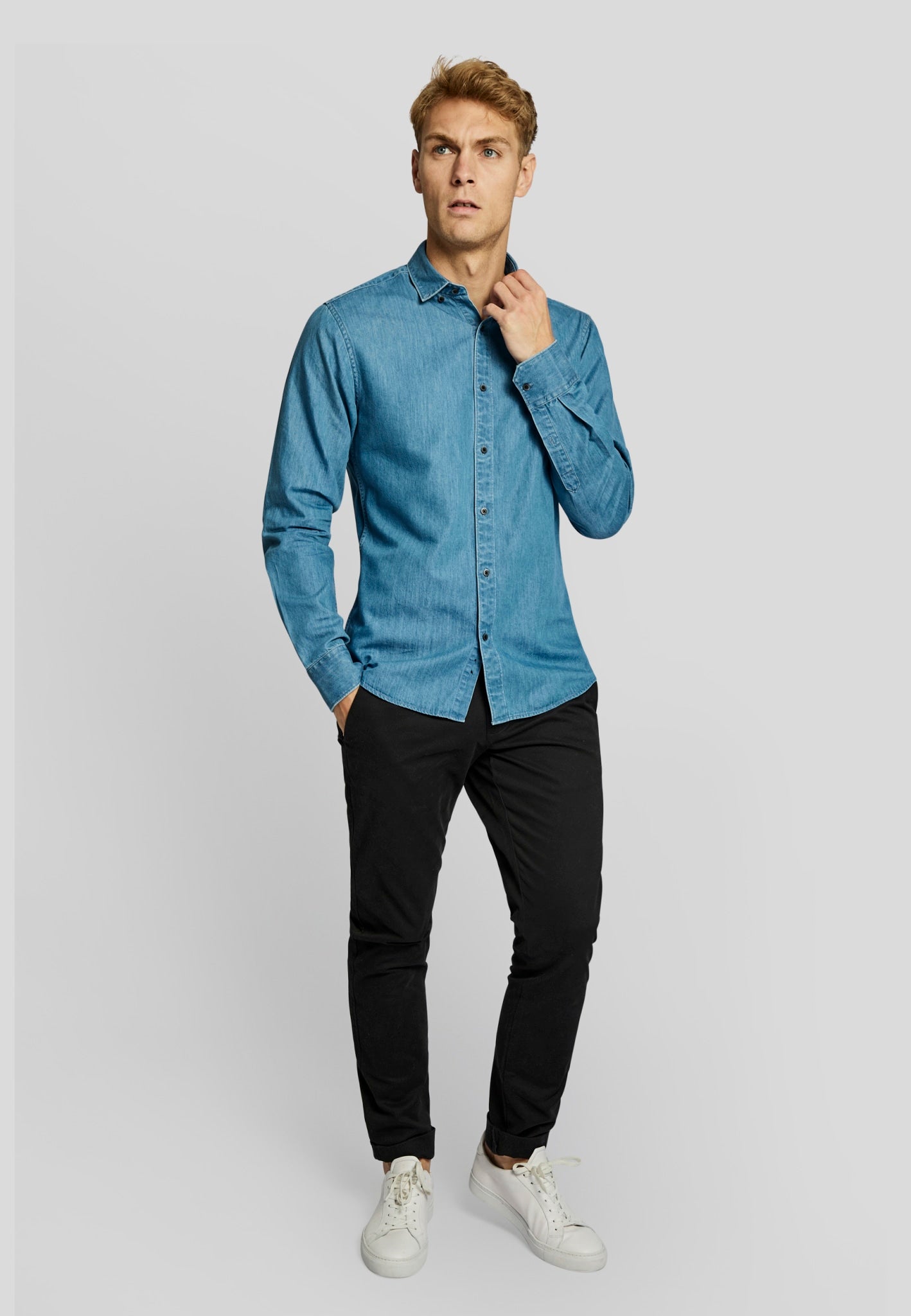 BS Elverum casual slim fit Skjorte - Blue