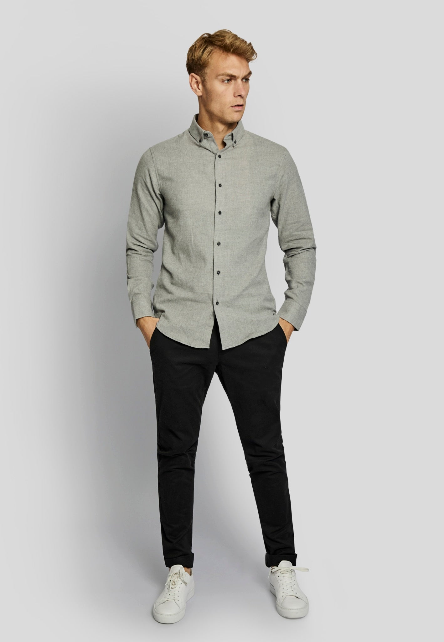 BS Tromsoe casual slim fit Skjorte - Light Grey