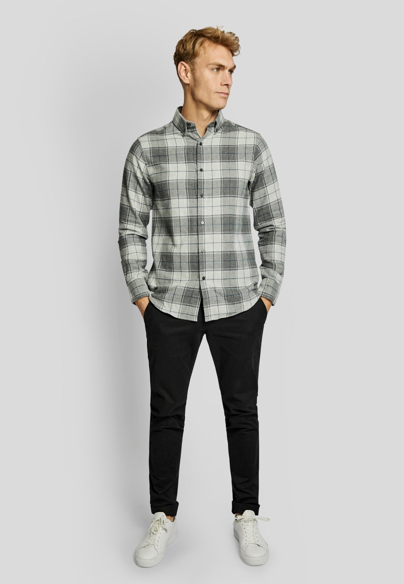 BS Fauske casual slim fit Skjorte - Light Grey