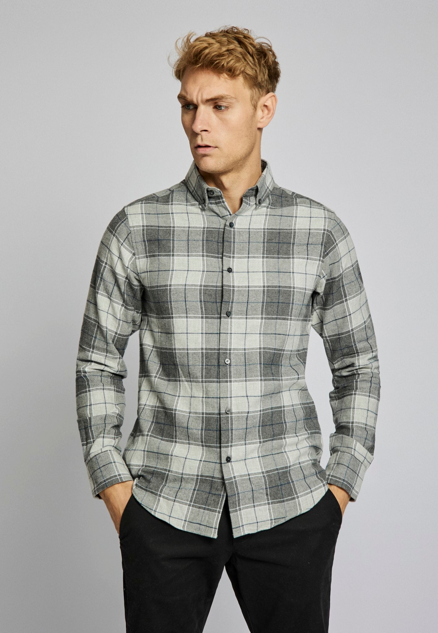 BS Fauske casual slim fit Skjorte - Light Grey