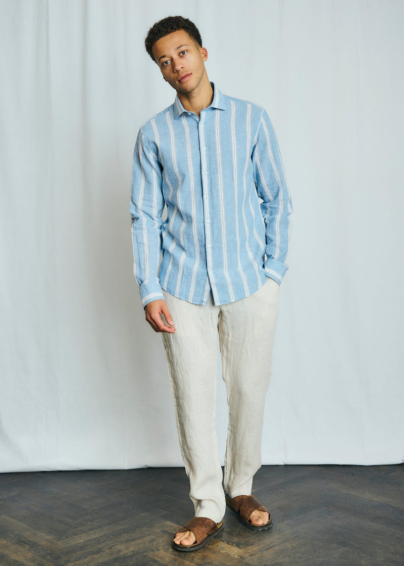 BS Correa Casual Modern Fit Shirt - Light Blue/White