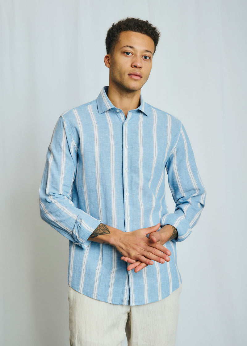 BS Correa Casual Modern Fit Shirt - Light Blue/White