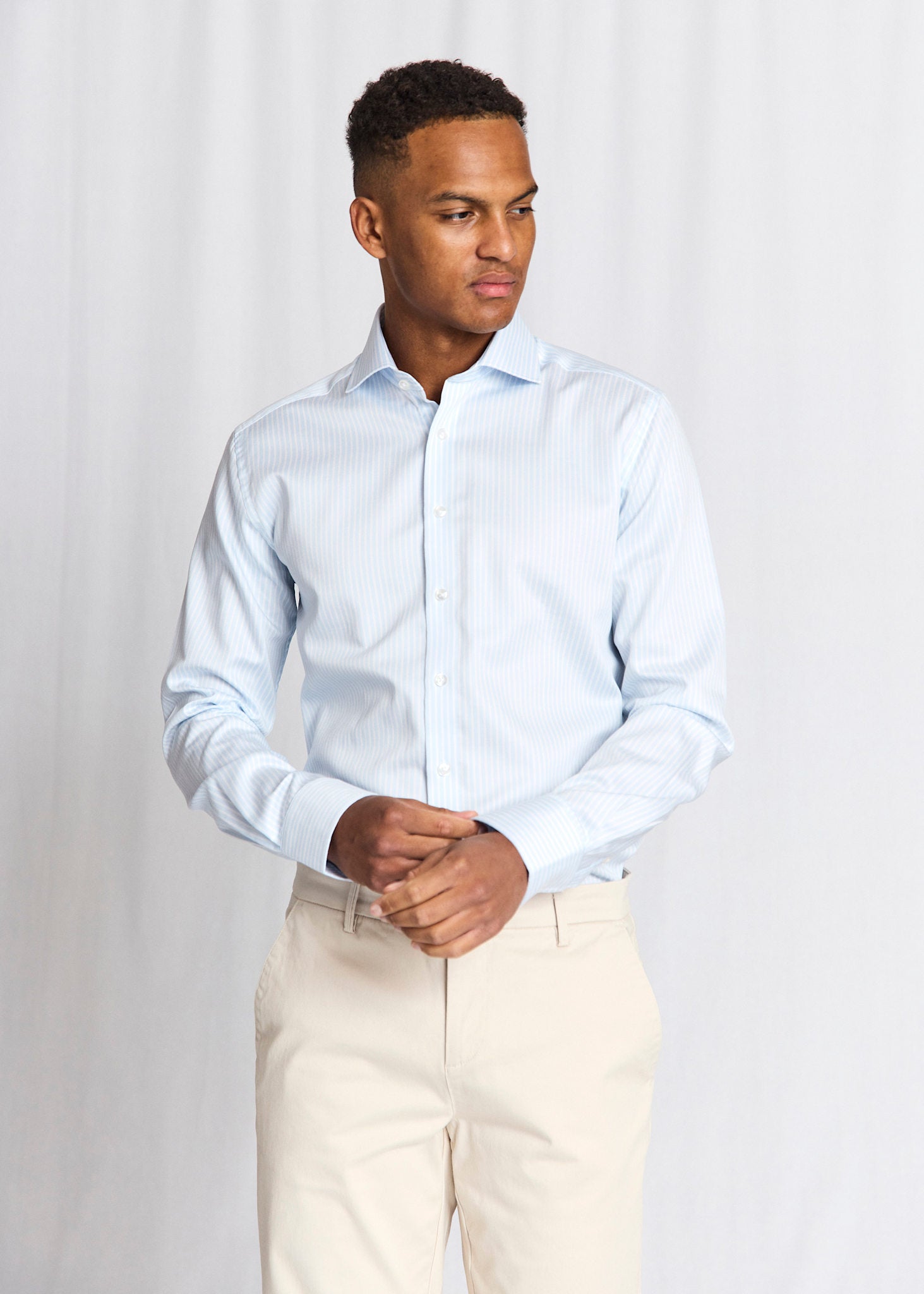 BS Bannour Modern Fit Shirt - Light Blue/White