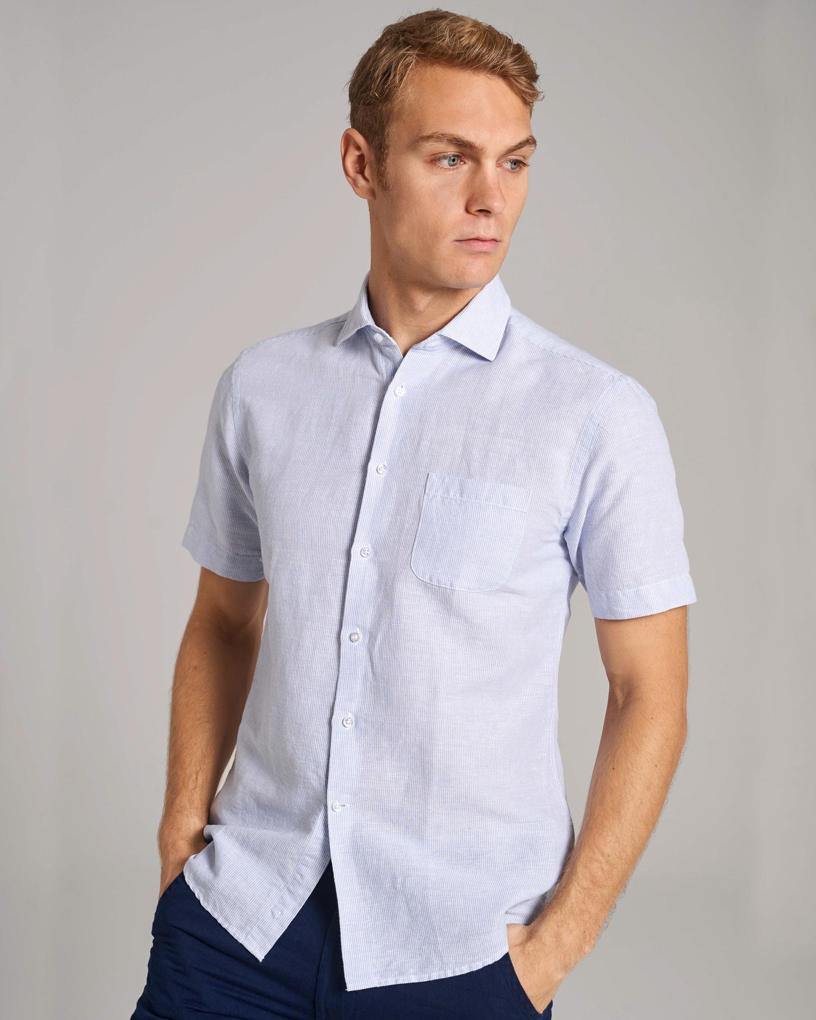 BS Lewis Casual Modern Fit Skjorte - Light Blue/White
