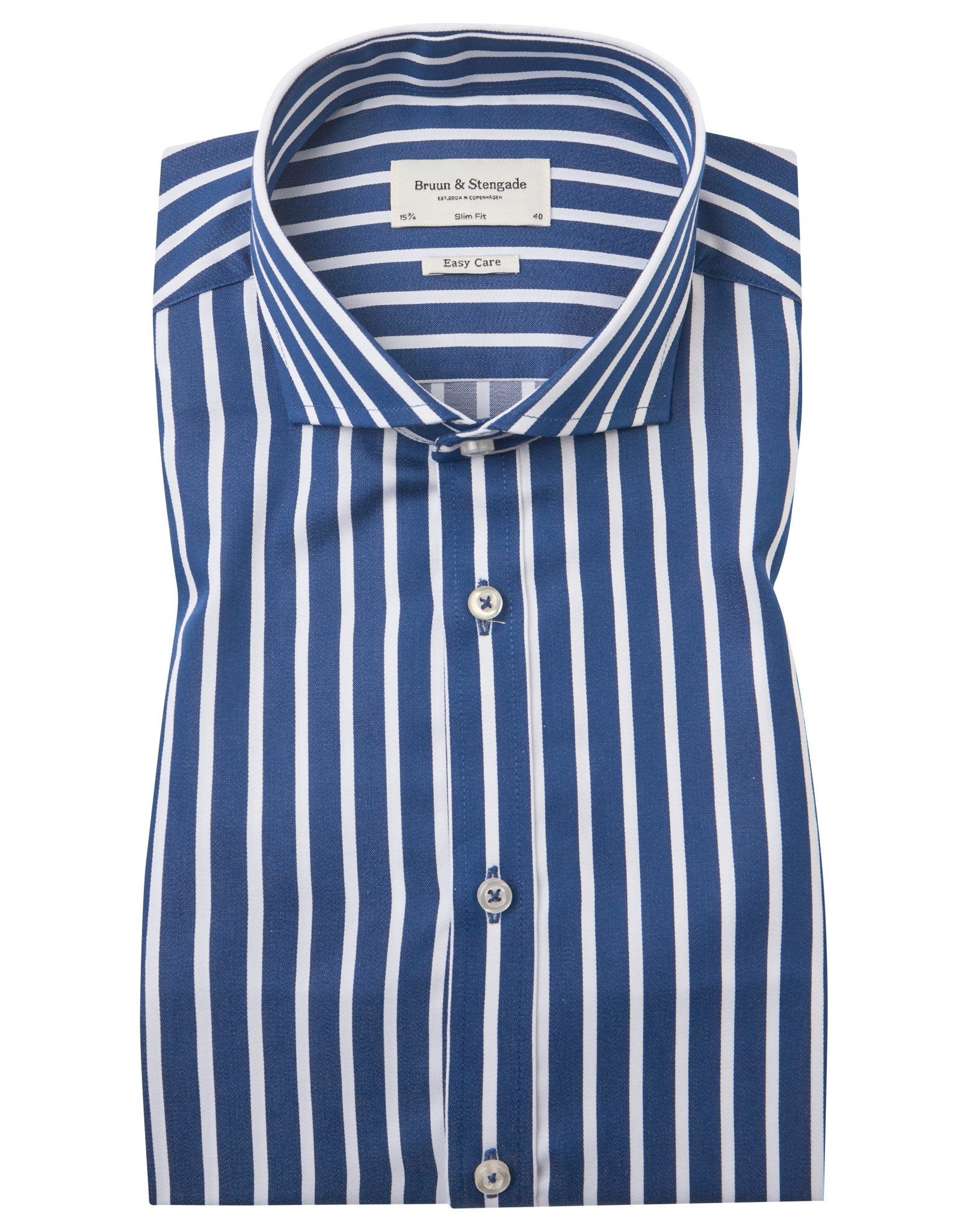 BS Patric Slim Fit Skjorte - Dark Blue/White