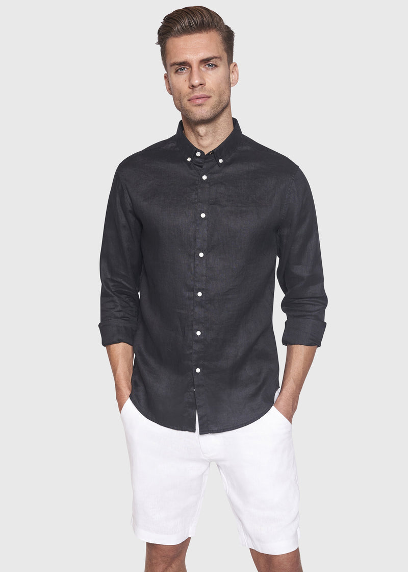 BS Kochi Slim Fit Hør Skjorte Sort